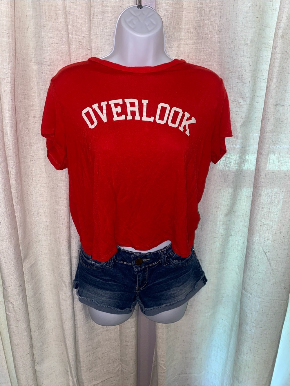 🇺🇸 Vintage H&M Divided Red "Overlook" Graphic Crop Tee - Size Large